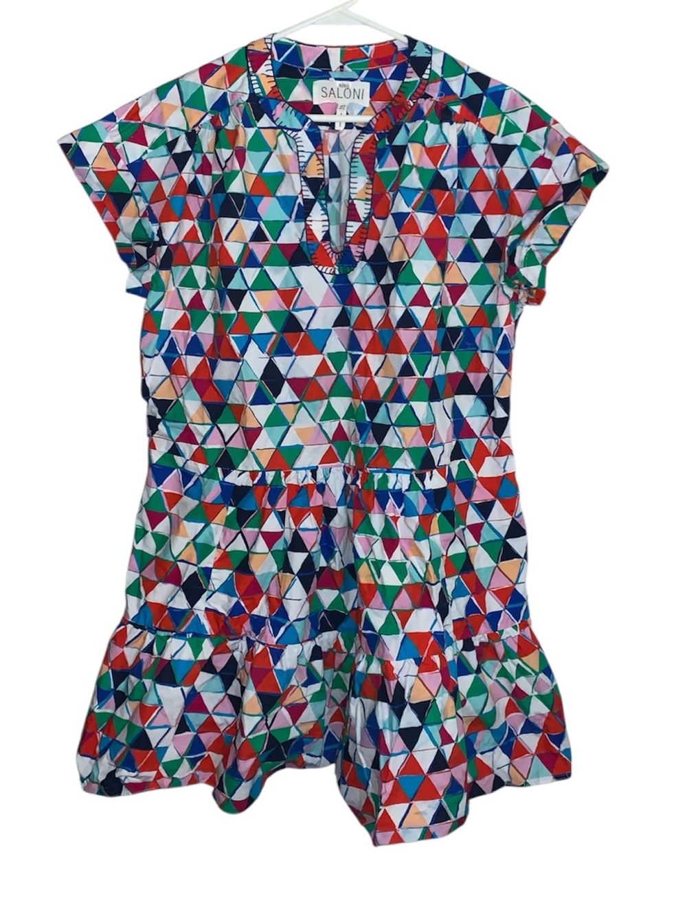 SALONI Multicolor Triangle-Print Tiered Dress